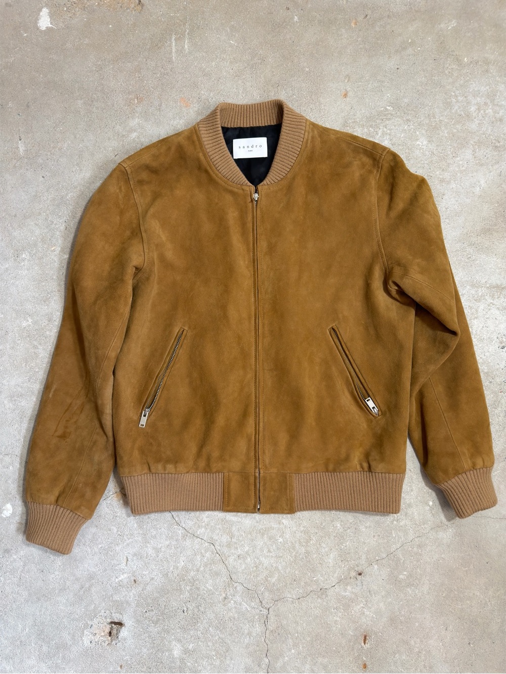 Sandro Paris Tan Suede Zip Down Bomber